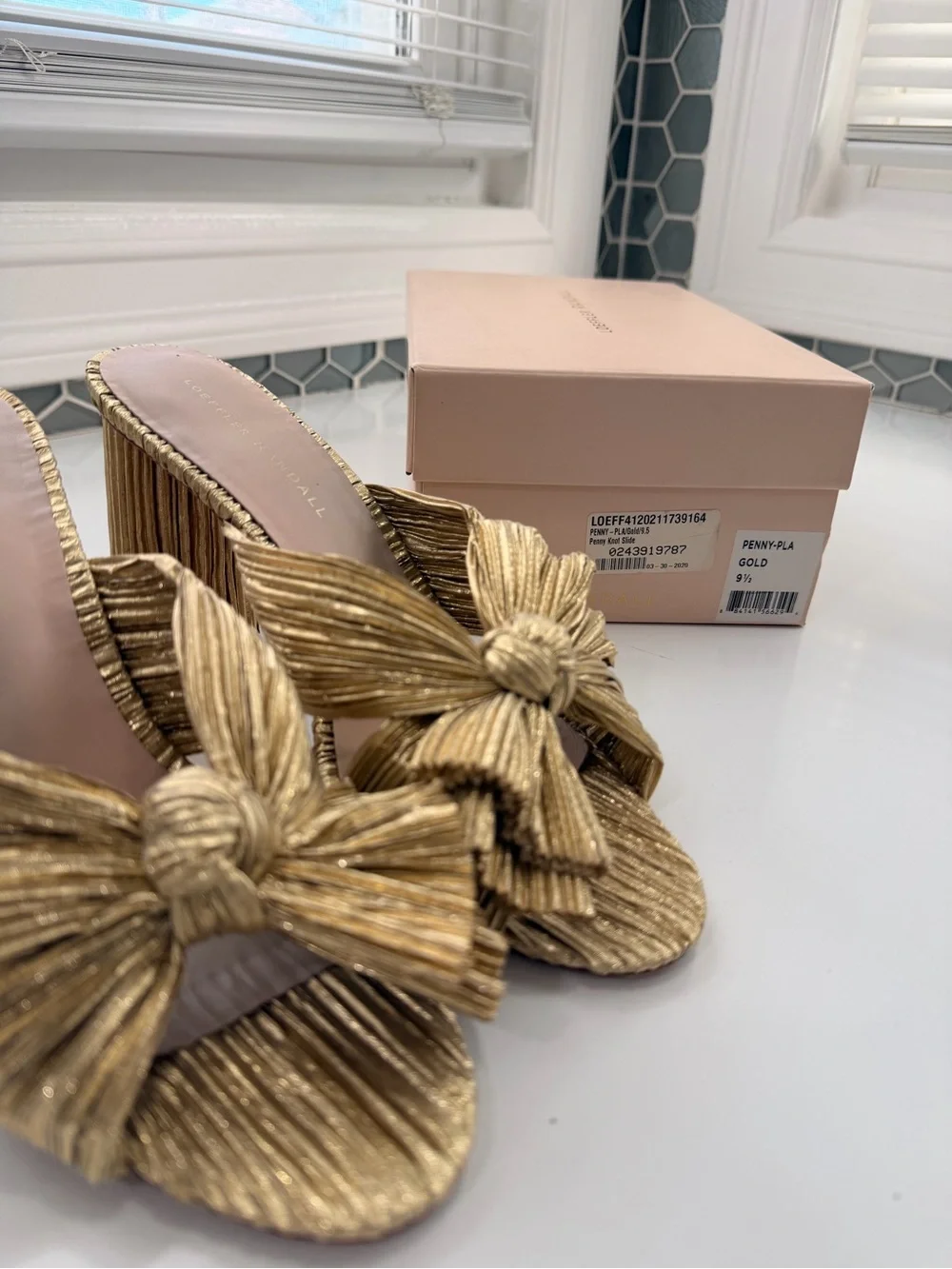 Loeffler Randall Metallic Gold Knotted Bow Block Heel Mules - Picture 10 of 10